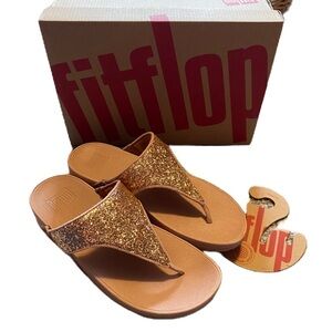 Fitflop Shimma Glitter Toe Post Sandals Pink Sparkle Rose Gold Sz 9